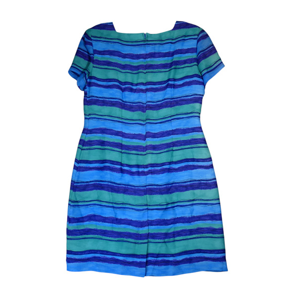 Kathie Lee Sheath Dress Womens Size 12 Blue Watercolor Lined Shoulder Pads - Picture 5 of 12